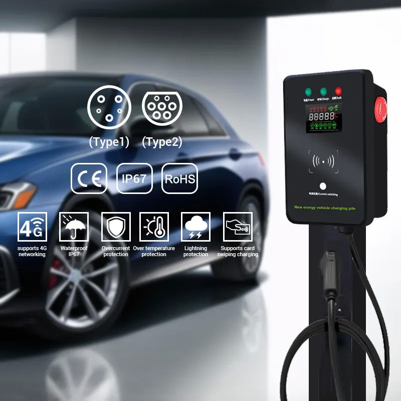 Type1 και Type2 έξυπνος σταθμός χρέωσης της EV μεγαλύτερης οθόνης τοποθετημένος τοίχος μπλε δόντι